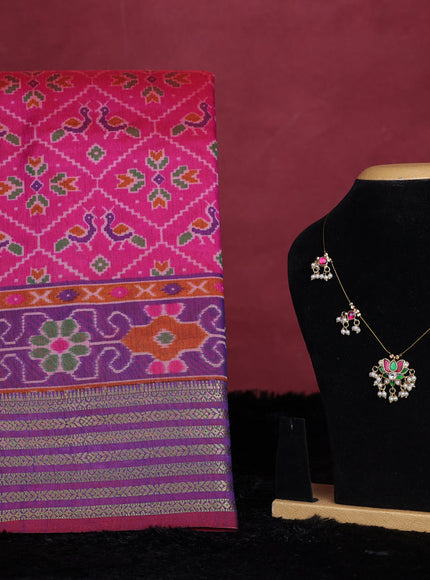 Pink semi tussar saree with matching Neck piece