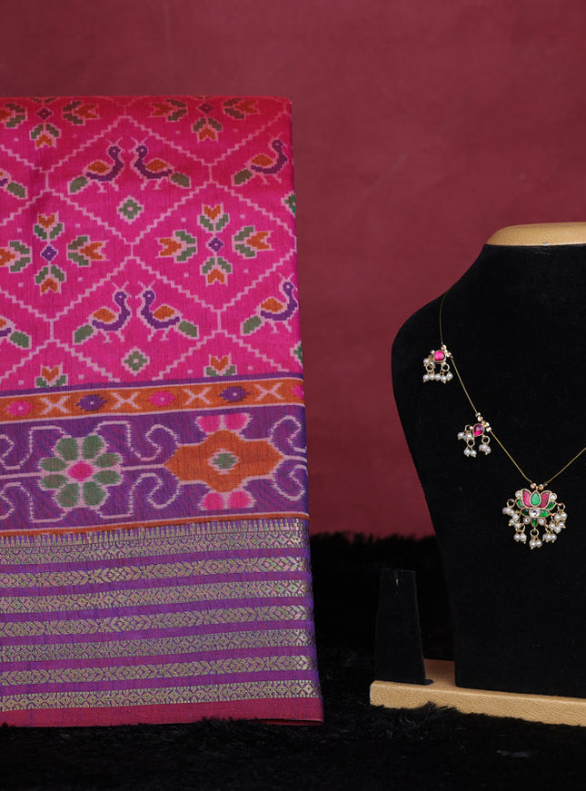 Pink semi tussar saree with matching Neck piece