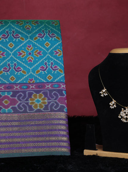 Teal green semi tussar saree with matching Neck piece