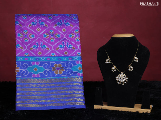 Purple semi tussar saree with matching Neck piece