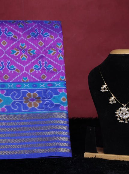 Purple semi tussar saree with matching Neck piece