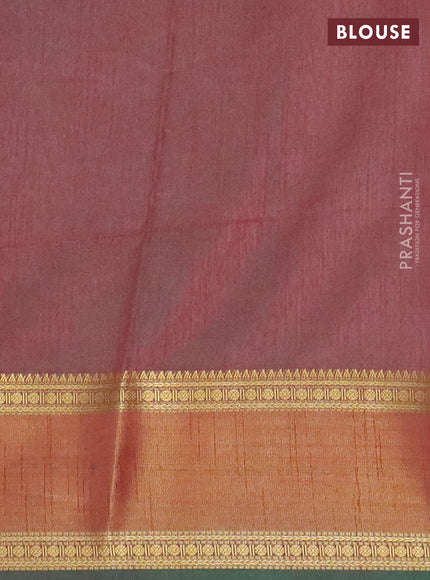 Bottle green semi tussar saree with matching Neck piece