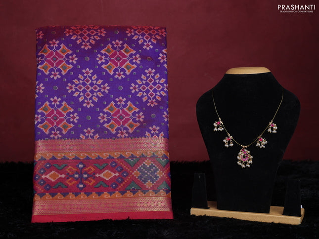 Purple semi tussar saree with matching Neck piece