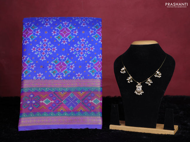 Royal blue semi tussar saree with matching Neck piece