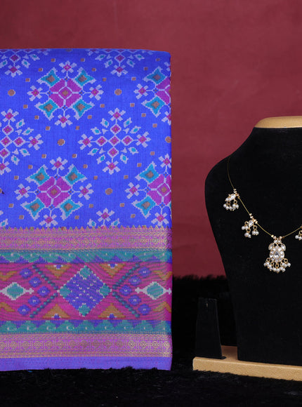 Royal blue semi tussar saree with matching Neck piece