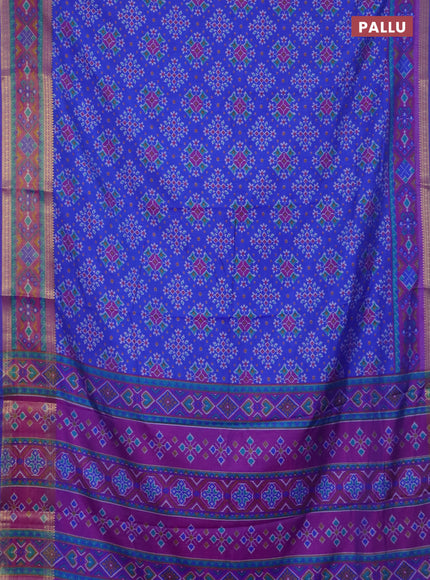 Royal blue semi tussar saree with matching Neck piece