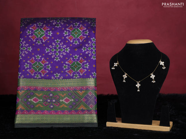 Violet semi tussar saree with matching Neck piece