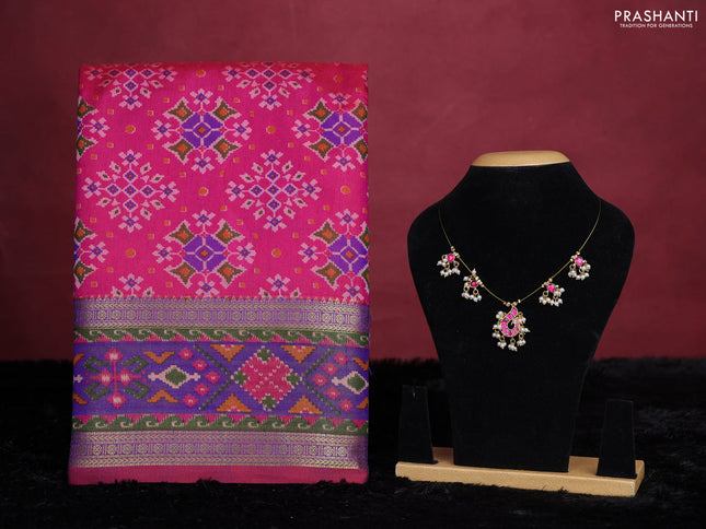 Pink semi tussar saree with matching Neck piece