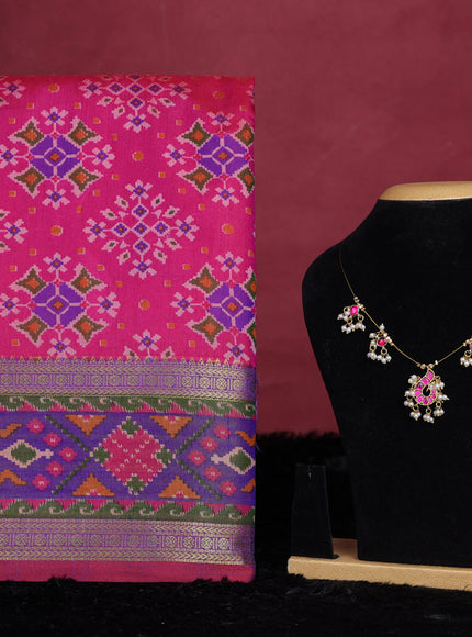 Pink semi tussar saree with matching Neck piece
