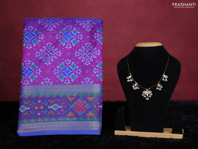 Purple semi tussar saree with matching Neck piece