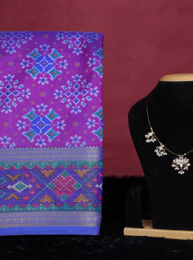 Purple semi tussar saree with matching Neck piece