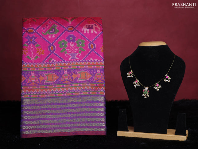 Pink semi tussar saree with matching Neck piece