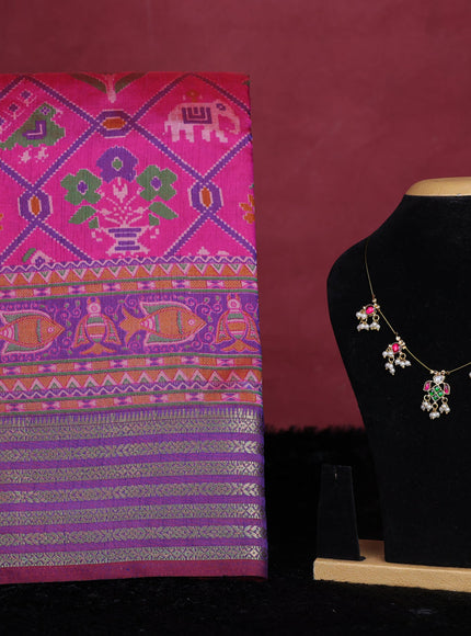 Pink semi tussar saree with matching Neck piece