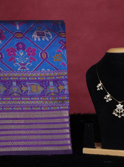 Peacock blue semi tussar saree with matching Neck piece