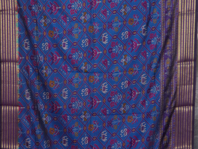 Peacock blue semi tussar saree with matching Neck piece