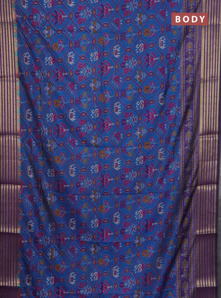 Peacock blue semi tussar saree with matching Neck piece