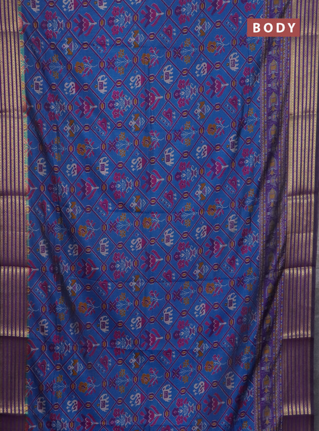Peacock blue semi tussar saree with matching Neck piece