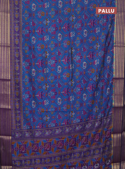 Peacock blue semi tussar saree with matching Neck piece