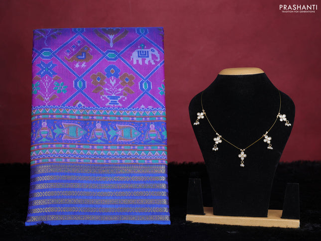 Purple Semi tussar saree with matching Neck piece
