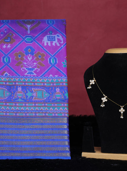 Purple Semi tussar saree with matching Neck piece