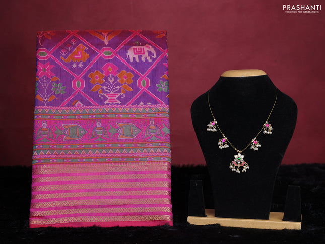 Dual shade of purple semi tussar saree with matching Neck piece