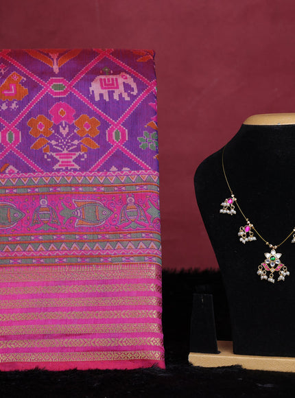 Dual shade of purple semi tussar saree with matching Neck piece