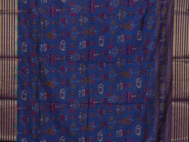 Peacock blue semi tussar saree with matching Neck piece