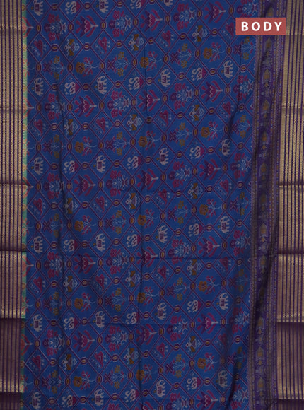 Peacock blue semi tussar saree with matching Neck piece
