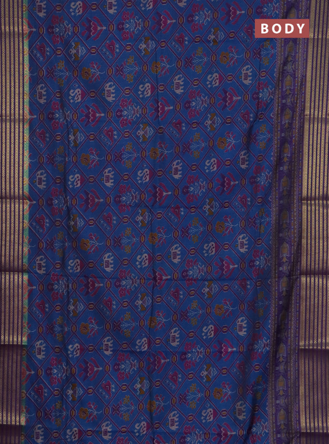Peacock blue semi tussar saree with matching Neck piece