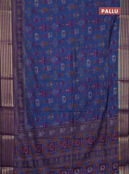 Peacock blue semi tussar saree with matching Neck piece