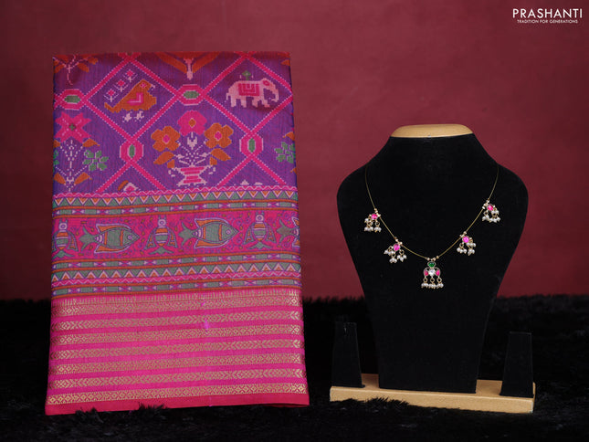 Purple semi tussar saree with matching Neck piece
