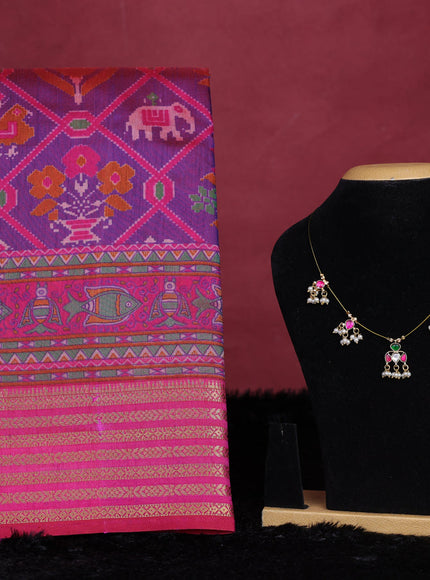 Purple semi tussar saree with matching Neck piece