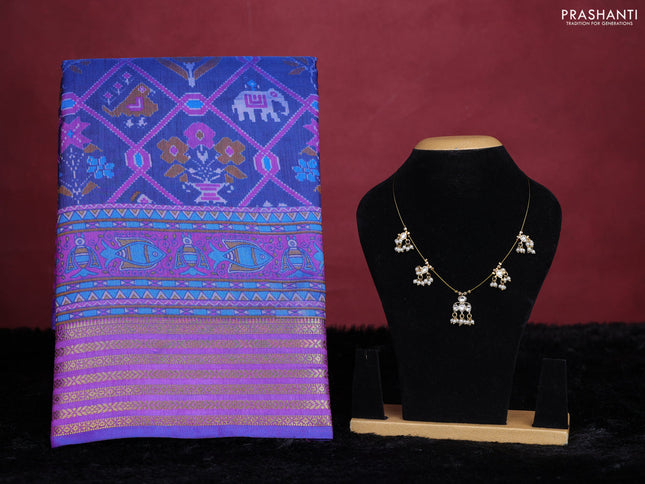 Blue semi tussar saree with matching Neck piece