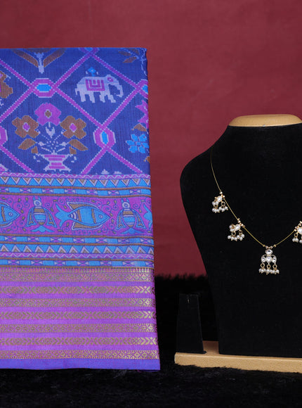 Blue semi tussar saree with matching Neck piece