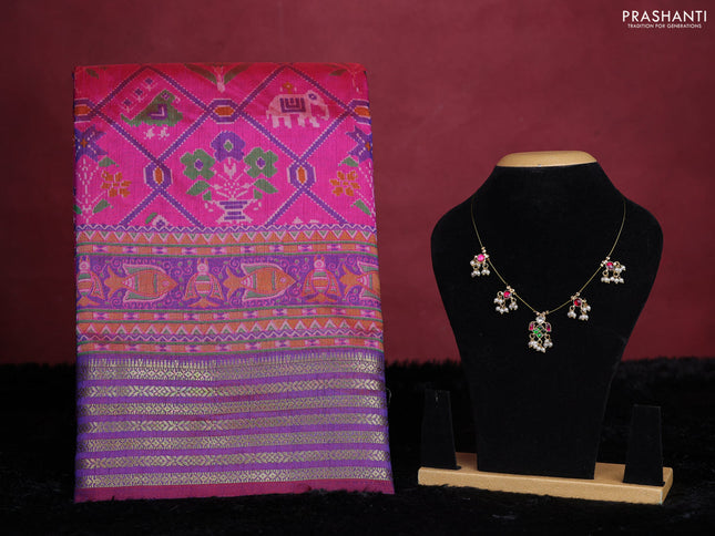 Pink semi tussar saree with matching Neck piece