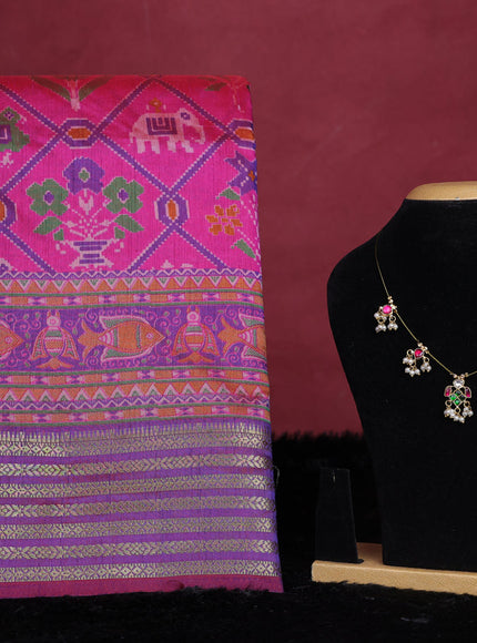 Pink semi tussar saree with matching Neck piece