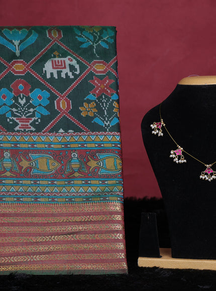 Bottle gree semi tussar saree with matching Neck piece