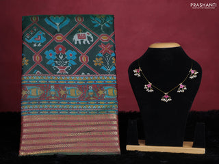 Bottle gree semi tussar saree with matching Neck piece