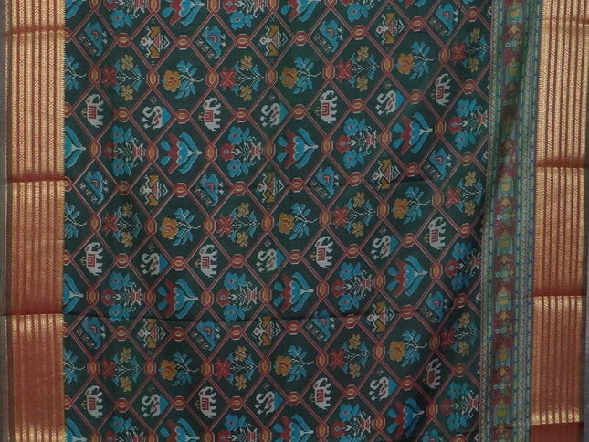 Bottle gree semi tussar saree with matching Neck piece