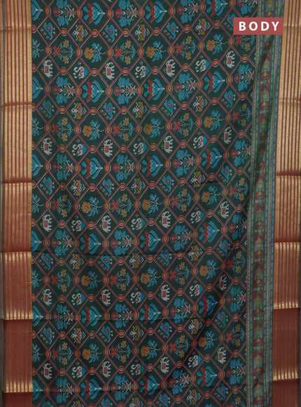 Bottle gree semi tussar saree with matching Neck piece