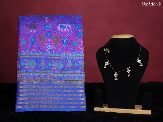 Blue semi tussar saree with matching Neck piece