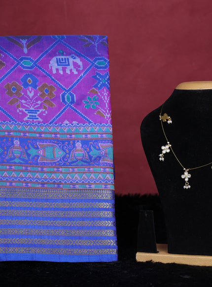 Blue semi tussar saree with matching Neck piece