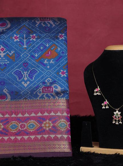 Peacock blue semi tussar saree with matching Neck piece