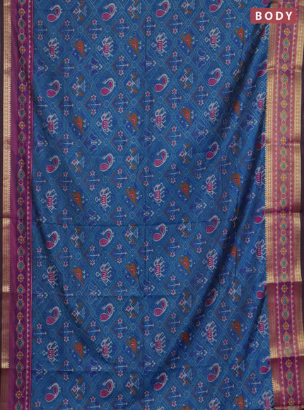 Peacock blue semi tussar saree with matching Neck piece