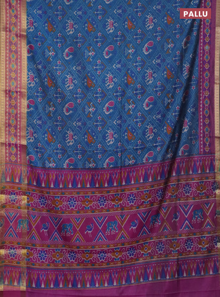 Peacock blue semi tussar saree with matching Neck piece