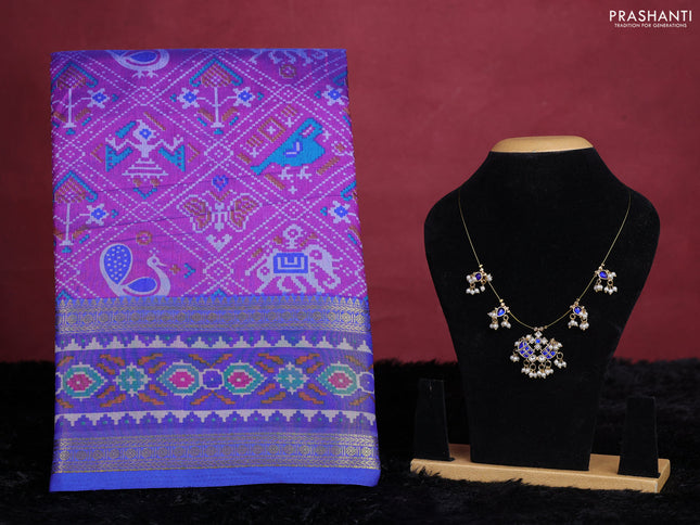 Purple semi tussar saree with matching Neck piece