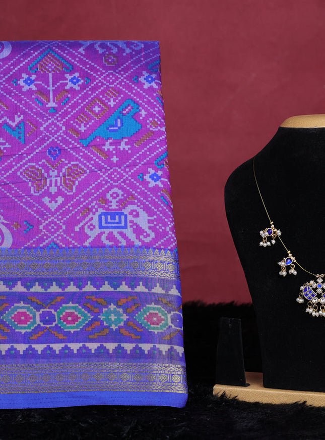 Purple semi tussar saree with matching Neck piece