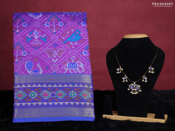 Purple semi tussar saree with matching Neck piece