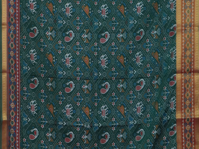 Dark green semi tussar saree with matching Neck piece