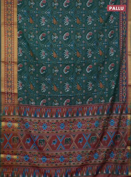 Dark green semi tussar saree with matching Neck piece